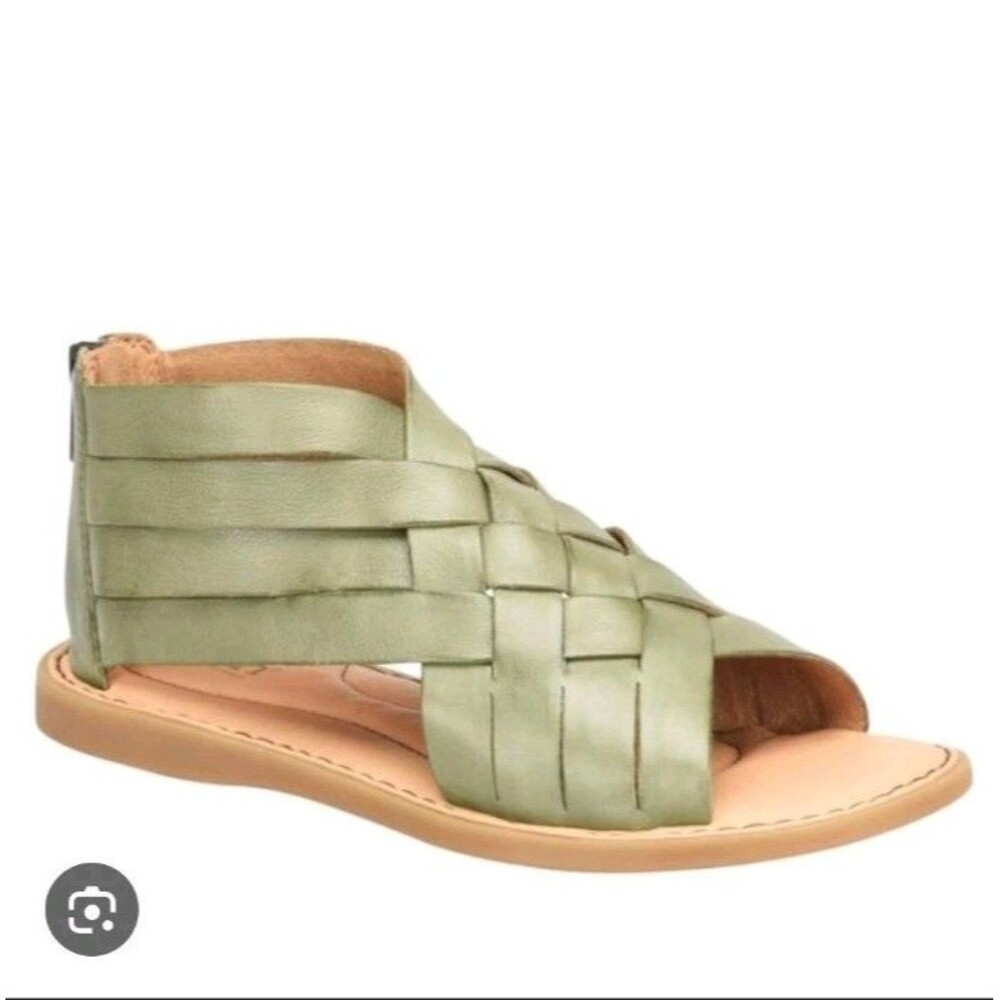 Born Womens Iwa Sandals Size 8 Green Leather Woven Gladiator Flat Back Zip Shoes